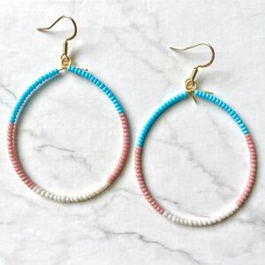Trans Flag Hand Beaded Tear Drop Color Block Earrings